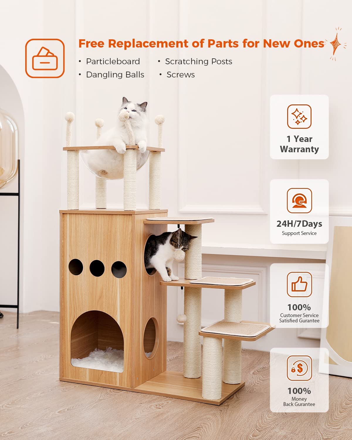 Wooden Cat Tree Sky City for Indoor Large/Big Cats