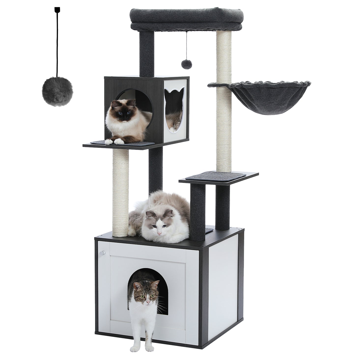 Tall Cat Tree with Litter Box Enclosure