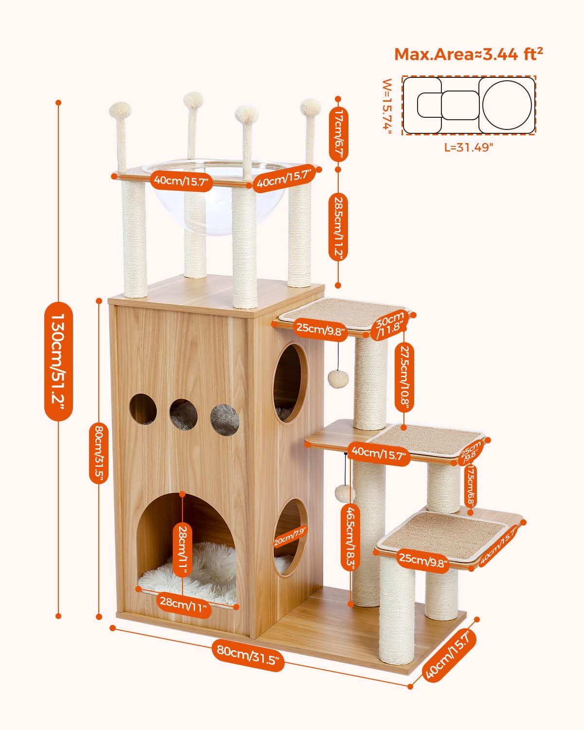 Wooden Cat Tree Sky City for Indoor Large/Big Cats
