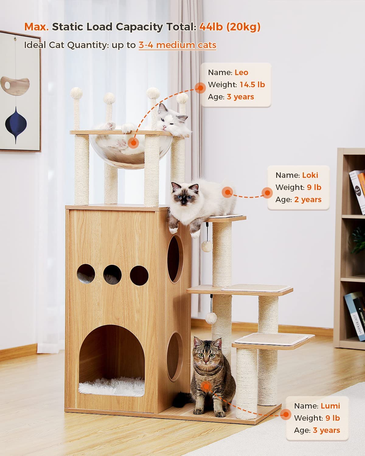 Wooden Cat Tree Sky City for Indoor Large/Big Cats