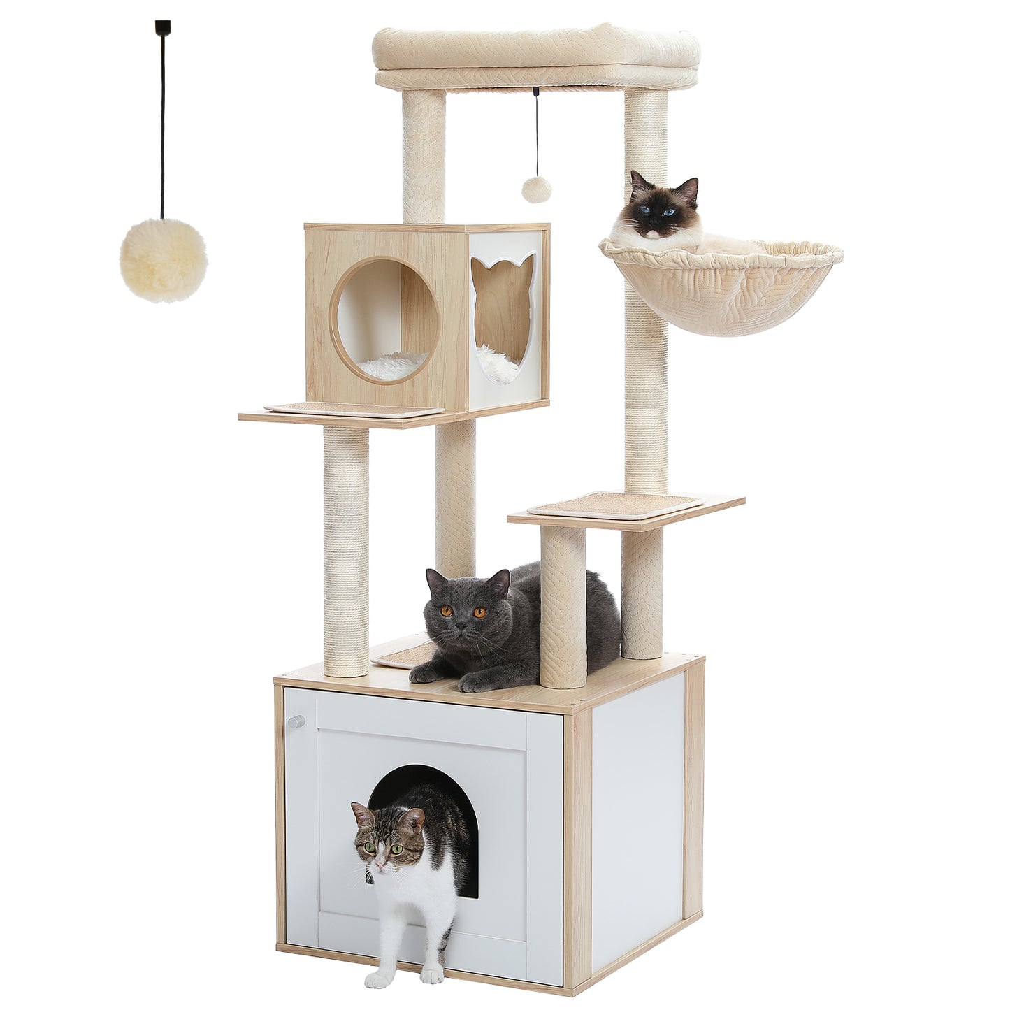 Tall Cat Tree with Litter Box Enclosure