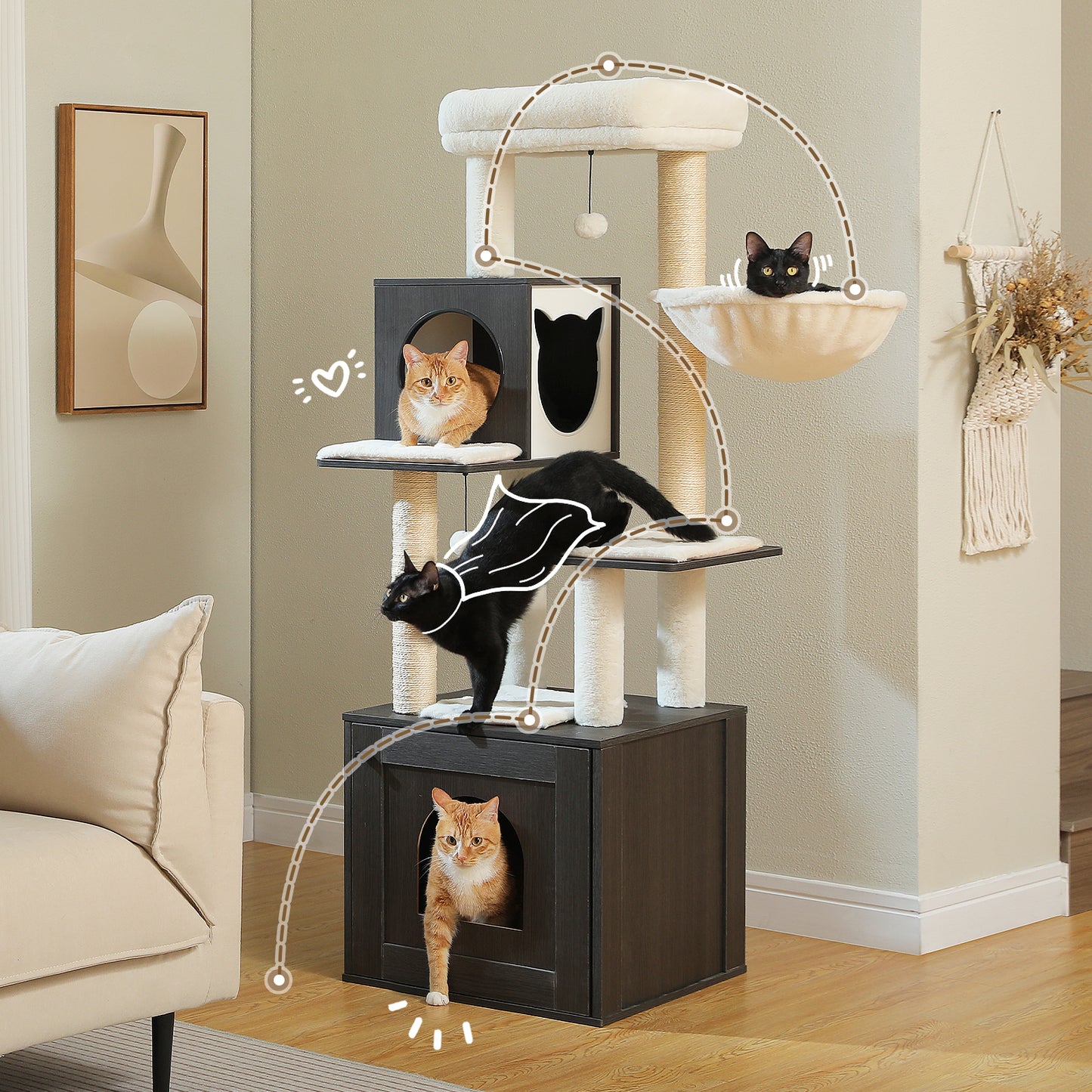 Tall Cat Tree with Litter Box Enclosure