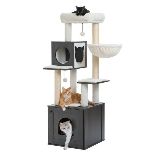 Tall Cat Tree with Litter Box Enclosure
