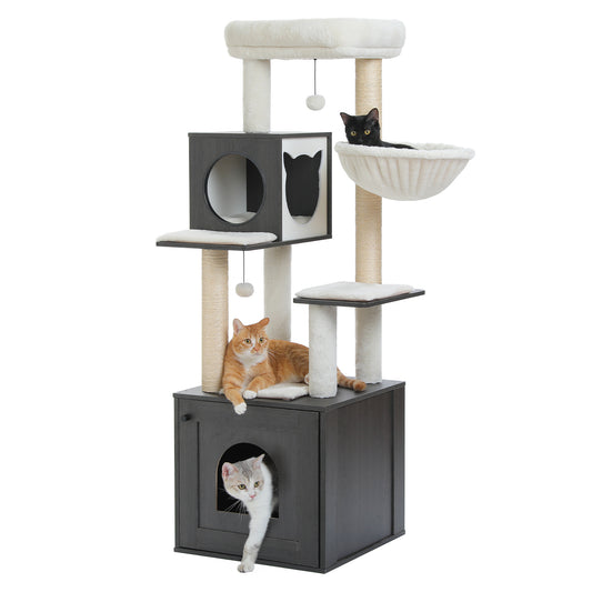 Tall Cat Tree with Litter Box Enclosure