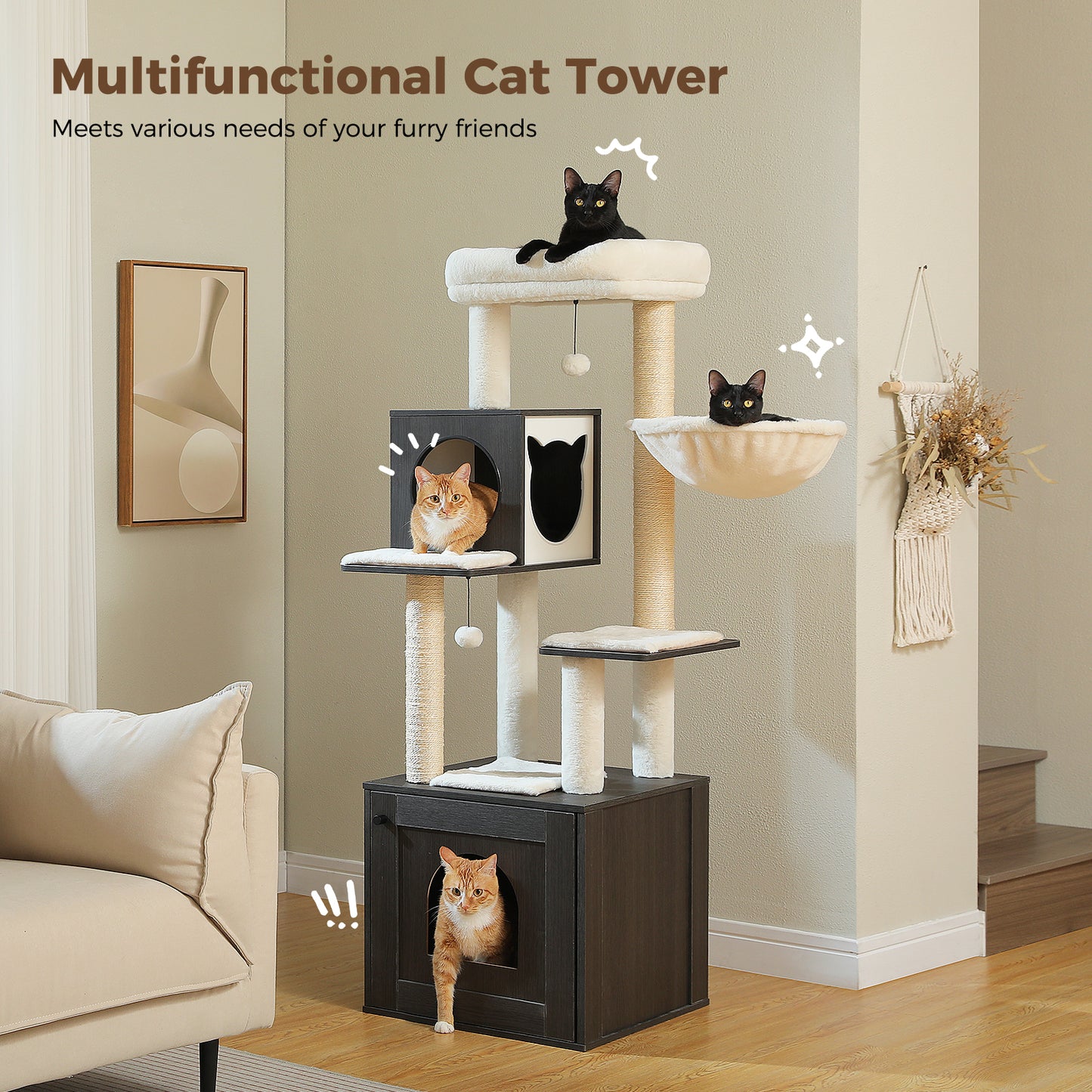 Tall Cat Tree with Litter Box Enclosure