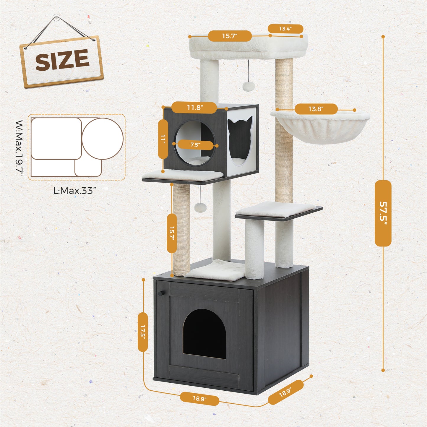 Tall Cat Tree with Litter Box Enclosure